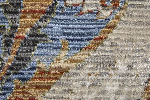 8' Ivory Red And Gray Ikat Runner Rug