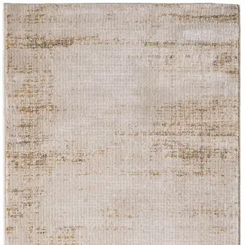 8' Ivory Brown And Tan Abstract Distressed Runner Rug