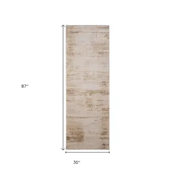 8' Ivory Brown And Tan Abstract Distressed Runner Rug