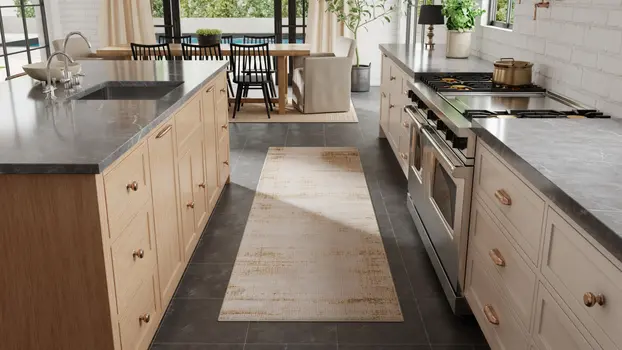 8' Ivory Brown And Tan Abstract Distressed Runner Rug