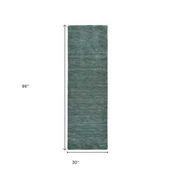 8' Green And White Hand Woven Runner Rug