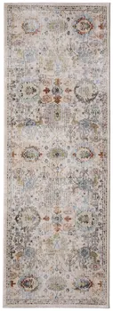 8' Tan Blue And Red Floral Runner Rug