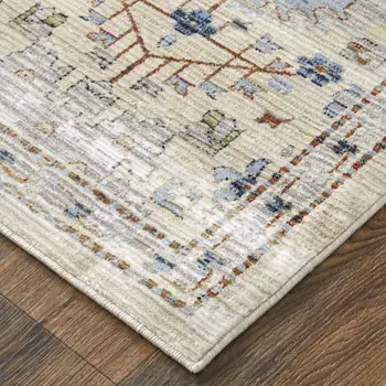 8' Tan Blue And Red Floral Runner Rug