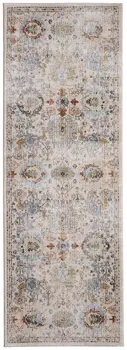 8' Tan Blue And Red Floral Runner Rug