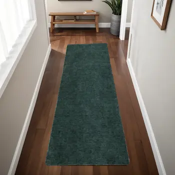 8' Green Hand Woven Runner Rug