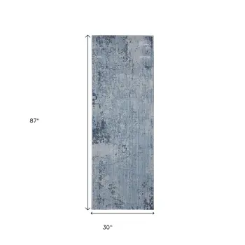 8' Blue And Black Abstract Runner Rug