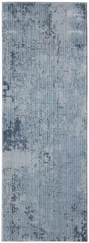 8' Blue And Black Abstract Runner Rug