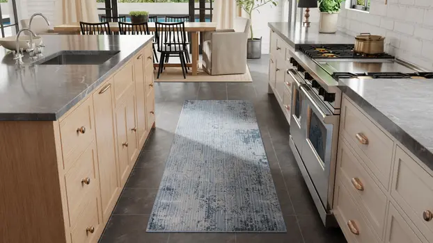 8' Blue And Black Abstract Runner Rug
