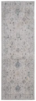 8' Ivory Taupe And Blue Floral Distressed Runner Rug With Fringe