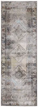 8' Gray Red And Blue Abstract Distressed Runner Rug