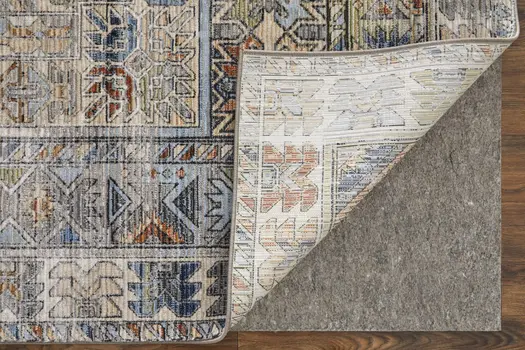 8' Gray Red And Blue Abstract Distressed Runner Rug