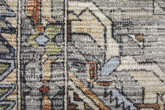 8' Gray Red And Blue Abstract Distressed Runner Rug