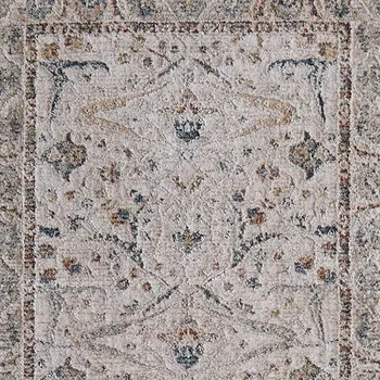 8' Ivory Blue And Red Ikat Distressed Runner Rug With Fringe