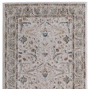 8' Ivory Blue And Red Ikat Distressed Runner Rug With Fringe
