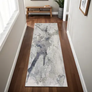 8' Taupe Brown And Black Abstract Runner Rug