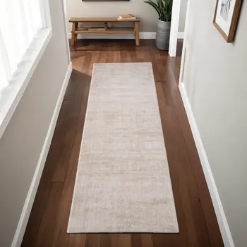 8' Ivory And Silver Runner Rug