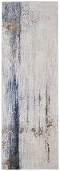 8' Ivory Blue And Brown Abstract Runner Rug