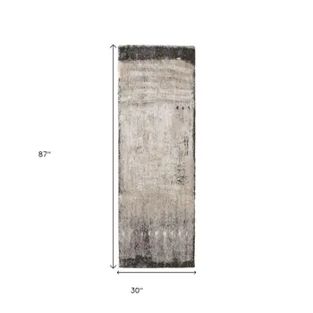 8' Gray Ivory And Taupe Abstract Distressed Runner Rug