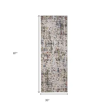 8' Ivory Green And Blue Abstract Runner Rug