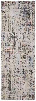 8' Ivory Green And Blue Abstract Runner Rug