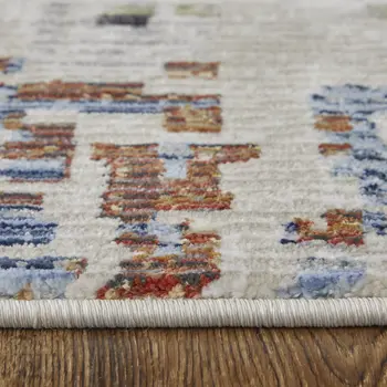 8' Ivory Green And Blue Abstract Runner Rug