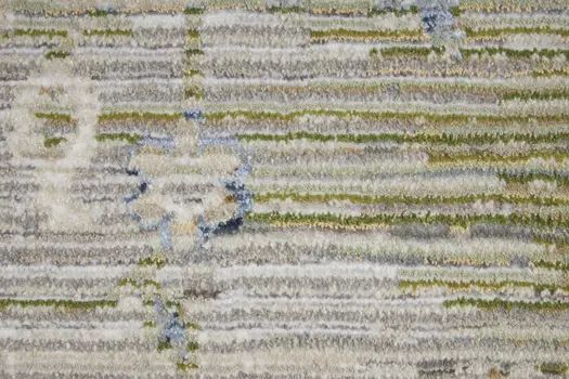 8' Ivory Green And Blue Abstract Distressed Runner Rug