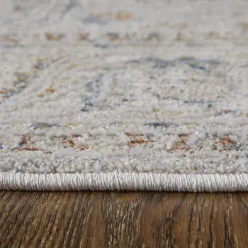 8' Ivory Blue And Taupe Ikat Distressed Runner Rug With Fringe