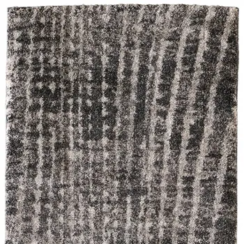 8' Black Gray And Ivory Abstract Runner Rug