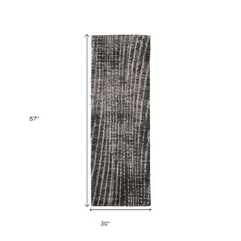 8' Black Gray And Ivory Abstract Runner Rug
