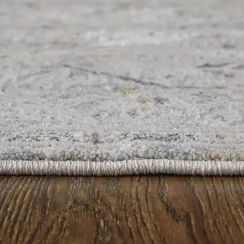 8' Ivory Blue And Tan Abstract Distressed Runner Rug With Fringe
