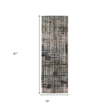 8' Gray Black And Ivory Abstract Distressed Runner Rug
