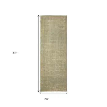 8' Green And Tan Runner Rug