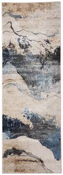 8' Tan Blue And Gray Abstract Runner Rug