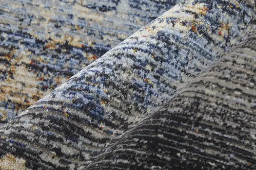 8' Tan Blue And Gray Abstract Runner Rug