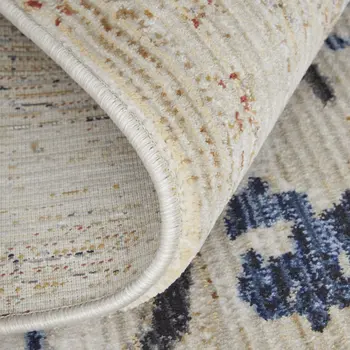 8' Tan Blue And Gray Abstract Runner Rug