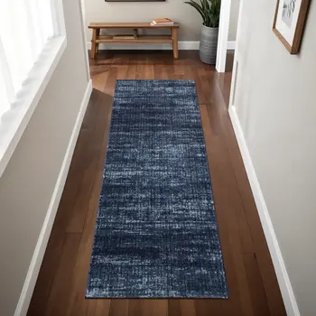 8' Blue And Black Runner Rug