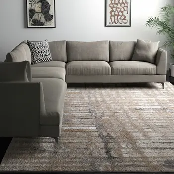 8' X 10' Brown Tan And Ivory Abstract Distressed Area Rug