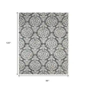 8' X 10' Gray Ivory And Black Floral Hand Tufted Area Rug