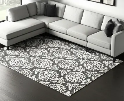 8' X 10' Gray Ivory And Black Floral Hand Tufted Area Rug