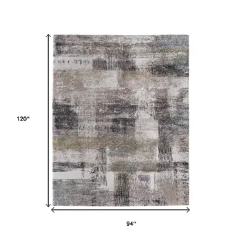 8' X 10' Gray Taupe And Ivory Abstract Distressed Area Rug