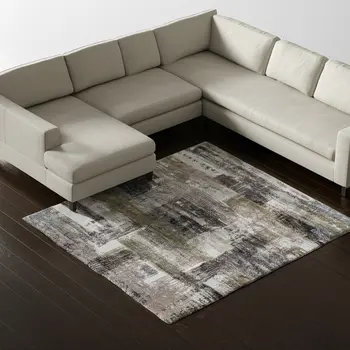 8' X 10' Gray Taupe And Ivory Abstract Distressed Area Rug