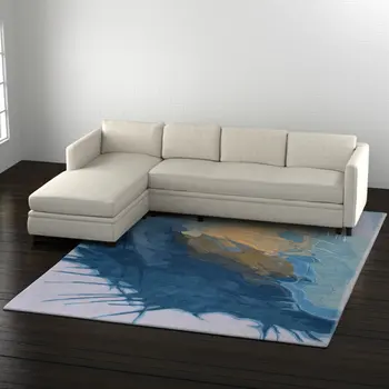 8' X 10' Blue Gold And Gray Abstract Hand Tufted Area Rug