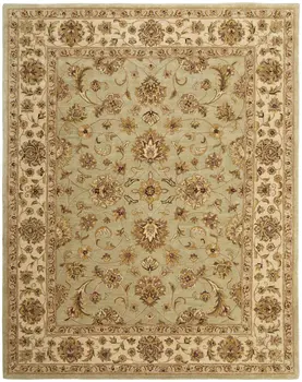 8' X 10' Tan Brown And Green Oriental Hand Tufted Area Rug