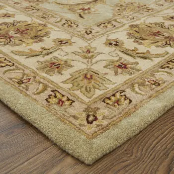 8' X 10' Tan Brown And Green Oriental Hand Tufted Area Rug