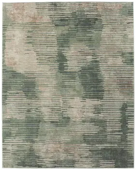 8' X 10' Green Ivory And Brown Abstract Distressed Area Rug