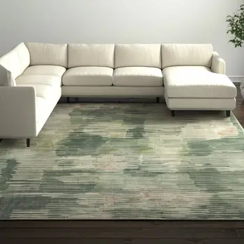 8' X 10' Green Ivory And Brown Abstract Distressed Area Rug
