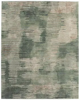 8' X 10' Green Ivory And Brown Abstract Distressed Area Rug