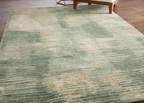 8' X 10' Green Ivory And Brown Abstract Distressed Area Rug