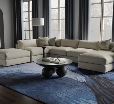 8' X 10' Blue Black And Gray Abstract Hand Tufted Area Rug