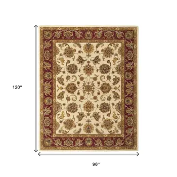 8' X 10' Tan Gold And Red Oriental Hand Tufted Area Rug